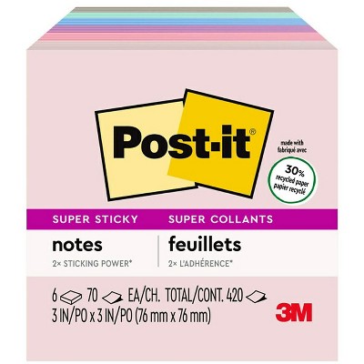 Post-it Super Sticky Notes, 3x3 in, 6 Pads, 2x the Sticking Power, Energy  Boost Collection, Bright Colors (Orange, Pink, Blue