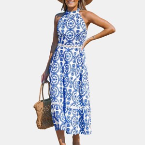 Women's Woven High Neck Floral Sleeveless Midi Dress - Cupshe - 1 of 4