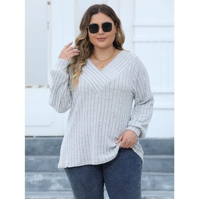 Womens Plus Size Lantern Long Sleeve Tops Shirts V Neck Casual T Shirts Fall Tunic Blouse