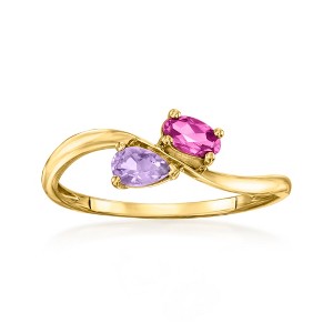 Pure Collection by Ross-Simons 0.20 Carat Rhodolite Garnet and .10 Carat Amethyst Bypass Ring in 14kt Yellow Gold Size 7 - 1 of 4