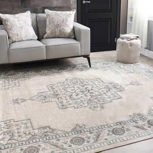 Classic Medallion Polypropylene Beige Indoor Runner Rug by Blue Nile Mills - 1 of 4