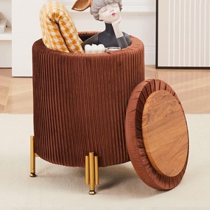 KTMBDW Round Ottoman Foot Stool with Storage and Metal Legs, Velvet Upholstered Footrest Stool Support 300lbs for Living Room Bedroom - 1 of 4