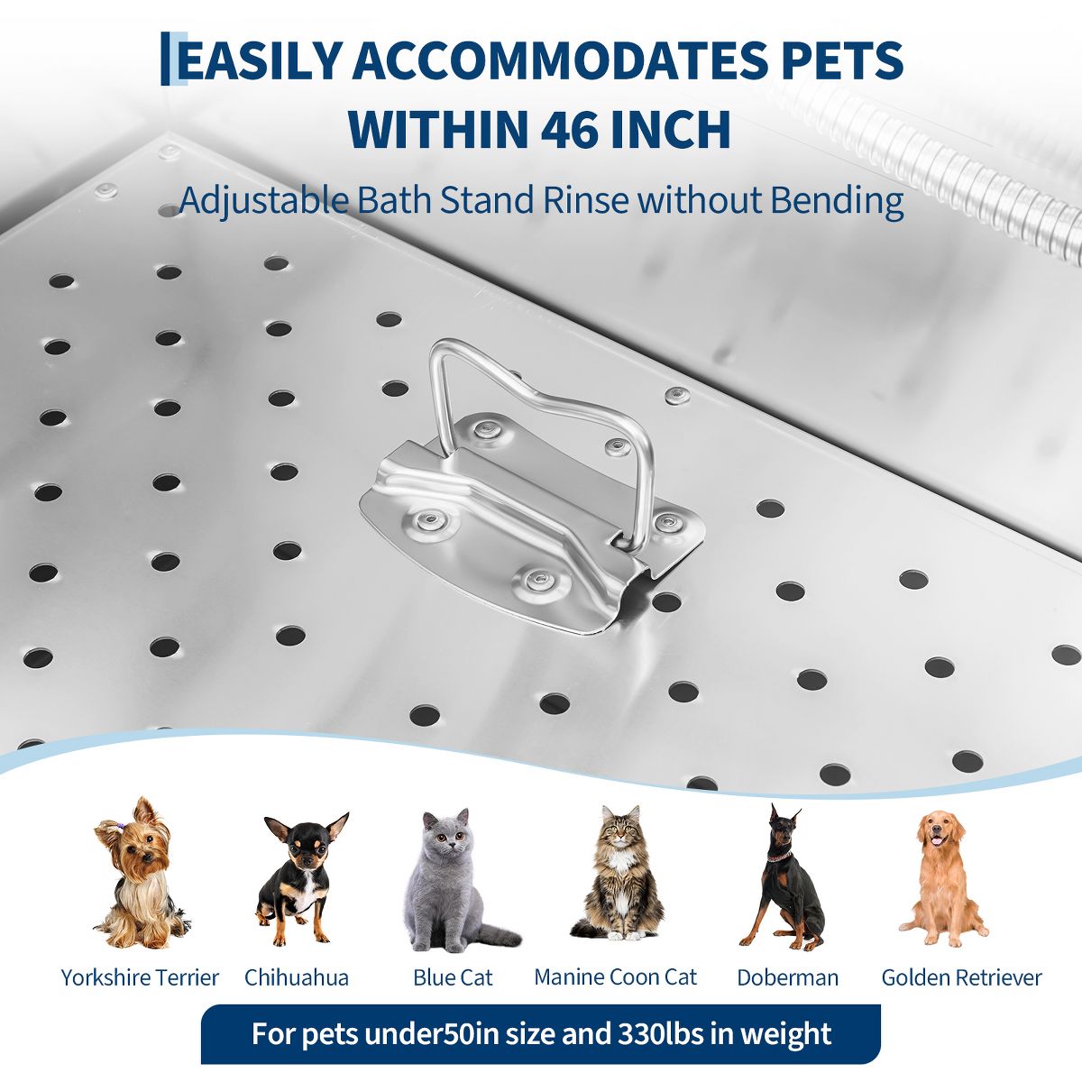 Stainless Steel Dog Washing Station with Access Stairs, Pet Grooming Bathtub Equipped with Grooming Arm, Door and Showerhead Kit - thumbnail 3
