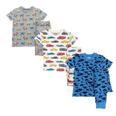 BenBen Kids 3 Pack Pajamas short sleeve set - Dark Dinosaurs/Blue Dinosaurs/Trucks