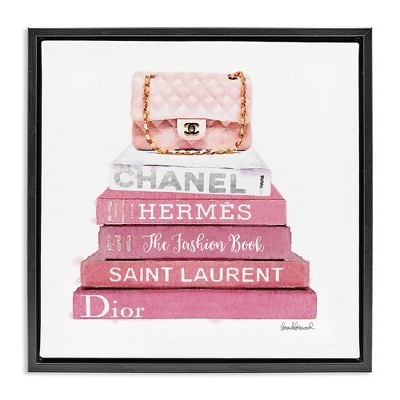 Stupell Industries Pink Book Stack Fashion Handbag, 25" x 25"
