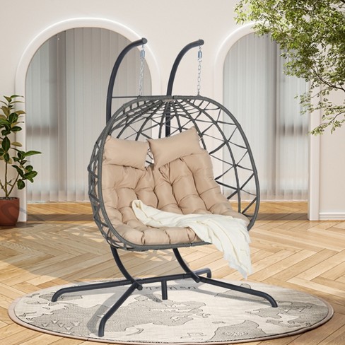 2 person Outdoor Patio Hanging Wicker Egg Chair With Cushion And Headrest Rattan Hanging Chair 4a Modernluxe Target