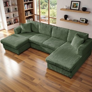 MYINDA 123'' Modular Sectional Sofa, U Shaped Corduroy Sofa with Double Chaises, Deep Seat Couch for Living Room - 1 of 4