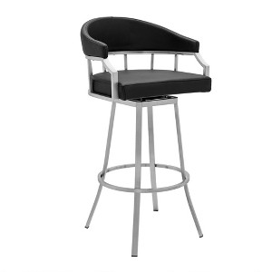 26" Counter Height Swivel Faux Leather Stool with Footrest and Brushed Stainless Steel Base for Kitchen or Bar - 1 of 4