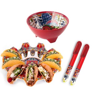 Prepara Taco Kit, Red - Taco Carousel, Spoons, Spacious Party Bowl, Durable Melamine & Dishwasher Safe, Organized Food Serving Set - 1 of 4