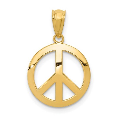 Black Bow Jewelry 14k Yellow Gold 13mm Polished Convex Peace Symbol Pendant