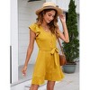 Women's Casual Summer Ruffle Sleeve Mini Dress V-Neck Tie Waist Button Front A-Line Swing Business Office Dress - 3 of 4