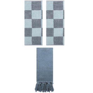 REGALWOVEN 3 Packs Checkered and Tassels Absorbent Soft Cotton Bathroom Hand Towel - 1 of 4