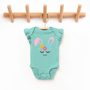 The Juniper Shop Bunny Face With Flowers Baby Flutter Sleeve Bodysuit - 1 of 2