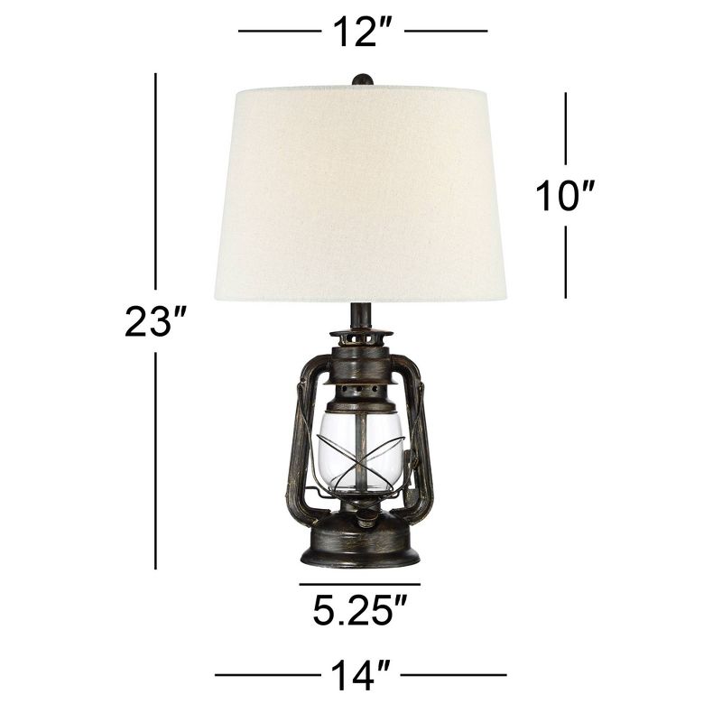 Franklin Iron Works Murphy Industrial Rustic Accent Table Lamp 23" High Weathered Bronze Miner Lantern Oatmeal Fabric Shade for Bedroom Living Room, 4 of 10