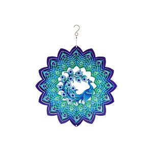 12" 3D Optical Illusion Hanging Metal Spinner, Peacock - 1 of 4