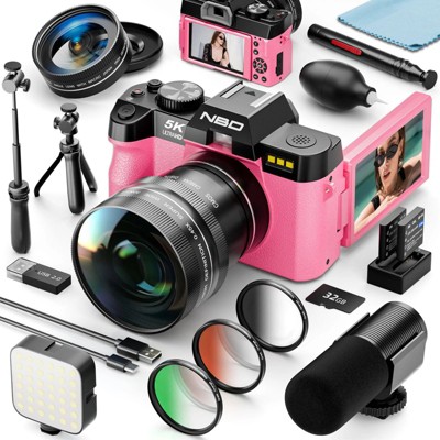 NBD 5K Digital Camera 48MP Vlogging Kit with Mic, Tripod Grip, Wide-Angle & Macro Lens