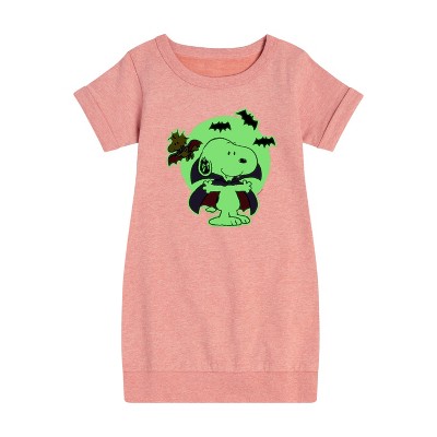 Girls' - Peanuts - Glow In The Dark Snoopy Vampire Graphic Short Sleeve Fleece Dress