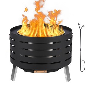 Garvee 26 Inch Outdoor Fire Pit with Removable Ash Pan and Fire Poker, Carbon Steel Firepit for Camping, Picnic, Backyard, Black - 1 of 4