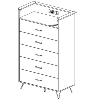 Dresser for Bedroom with Charging Station & LED Light,Tall Dresser & Chests of Drawers with 5 Drawers