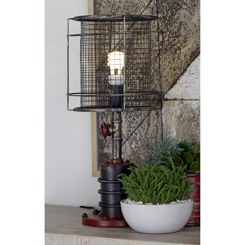 10&#34; x 21&#34; Industrial Accent Lamp with Iron Wire Cage Shade Red/Black - Olivia &#38; May, 3 of 17