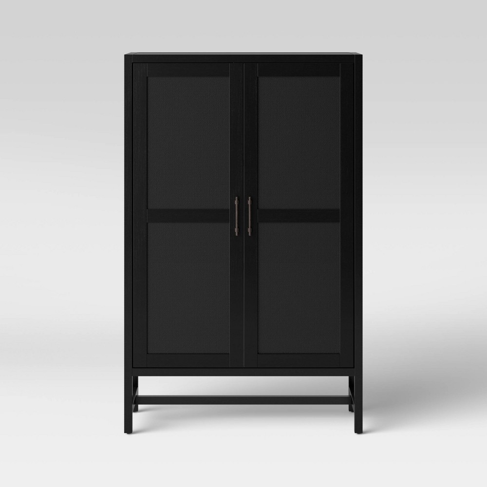 Warwick Library Cabinet Black - Threshold™: Rattan-Panel Doors, Wood Veneer, 52" Height