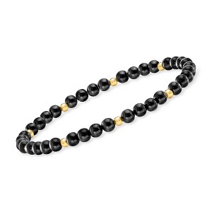Pure Collection by Ross-Simons 4-4.5mm Onyx Bead Stretch Bracelet With 14kt Yellow Gold - 1 of 3