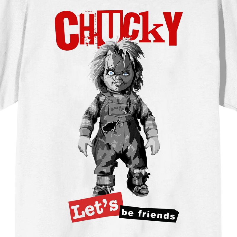 Chucky Let's Be Friends Crew Neck Short Sleeve Men's White T-shirt, 2 of 4