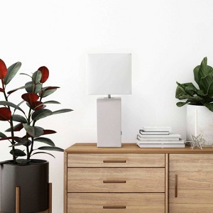 Modern Leather Table Lamp with USB and Fabric Shade - Elegant Designs - 1 of 4