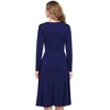 V Neck Casual Dress Long Sleeve Empire Waist Wrap Midi Party Dresses with Pockets - 3 of 4