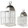 Northlight Set of 2 Antique White Wood Candle Lanterns with Silver Tops 21.5" - 4 of 4