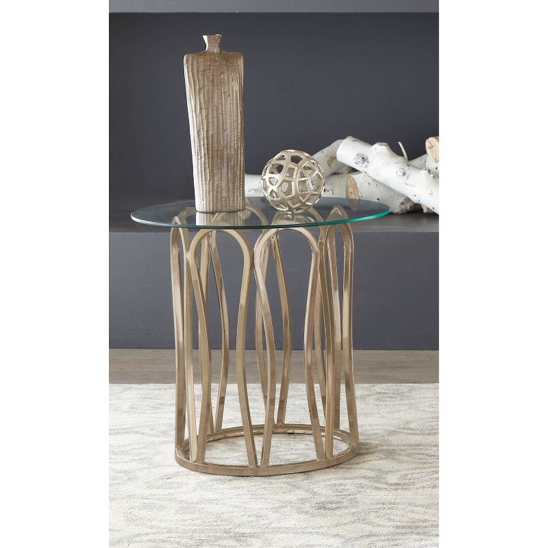 Monett Round End Table with Glass Top Brass - Coaster, 3 of 5