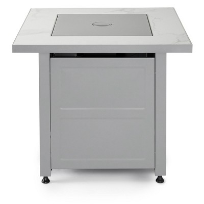Gray Faux Marble Gas Fire Pit Table with Steel Base