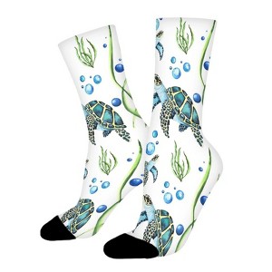 Ocean Animals Turtle In Underwater Women Printed Crew Socks Funny Funky Socks Soft Polyester Novelty Gifts for Artists Men - 1 of 1