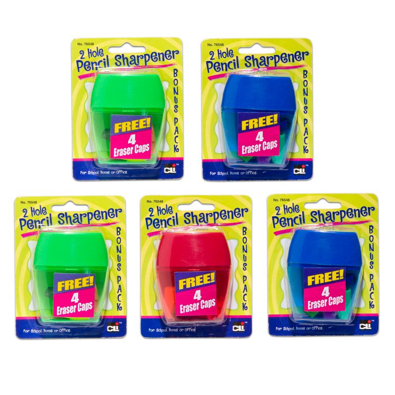 Charles Leonard 3 Hole Pencil Sharpener w/catcher, Assorted Colors, 12 per Pack, 2 Packs, 2 of 4