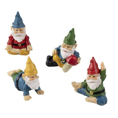 4-Piece Mini Yoga Gnome Figurines for Fairy Garden, Potted Plants, Tabletop