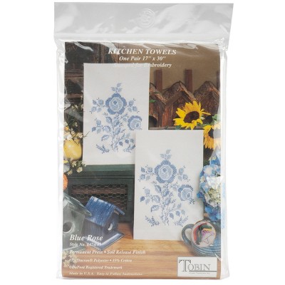 Tobin Stamped For Embroidery Kitchen Towels 17"X30" 2/Pkg-Blue Rose