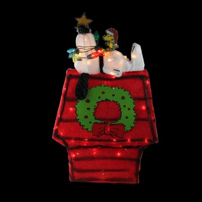 18" Red and White Lighted Snoopy on Dog House Christmas Decoration