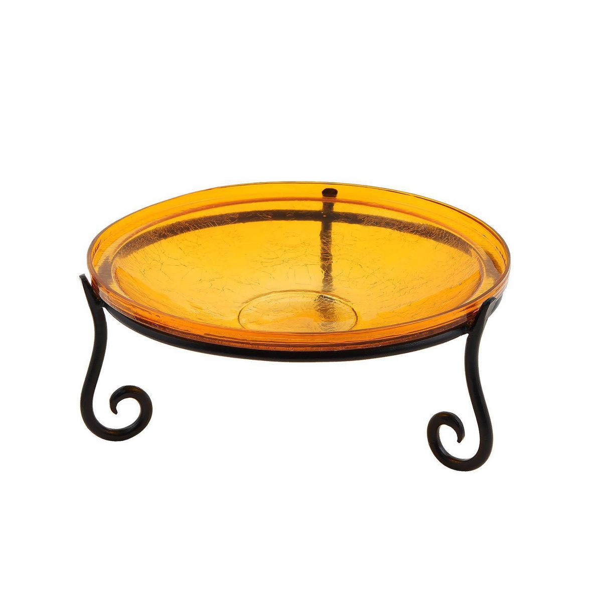 6" Reflective Crackle Glass Birdbath Bowl with Short Stand II Mandarin Orange - Achla Designs: Weather-Resistant, Freestanding