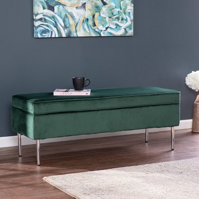 Danston Upholstered Storage Bench Green/Silver - Aiden Lane