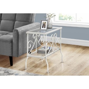 ?Vynxaria Elegant Accent Table with Clear Tempered Glass and White Metal Frame - 1 of 4