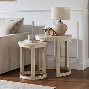 Traditional Round Coffee Table Set, 2pcs Mid-Century Rustic Circle Wooden Side Table Accent Table, Staggered Height End Table - ModernLuxe - 1 of 4