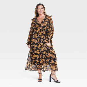 Women's Long Sleeve Sheer Maxi Dress - A New Day™ - 1 of 3