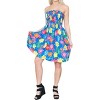 LA LEELA Women's House Daily Routine Evening Wear Holiday Backless Boho Smocked Mini Swing Dress Tube Top Dresses for Women One Size Blue, Floral - 4 of 4
