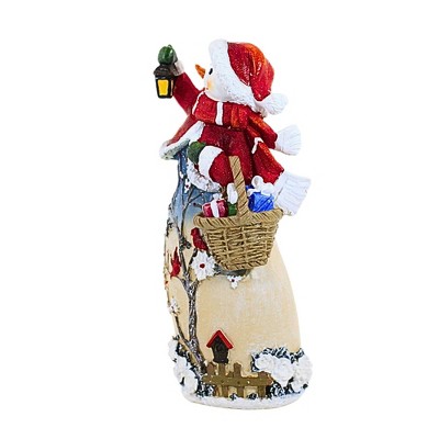 Festive Snowman Figurine with Blossom Tree and Cardinals, 9.75 inches
