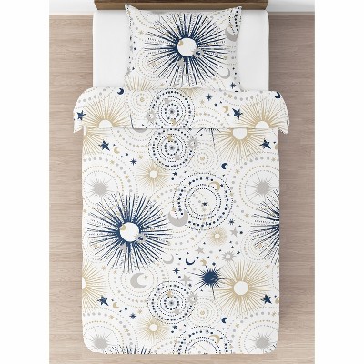 Celestial Blue and Gold Microfiber Twin Bedding Set