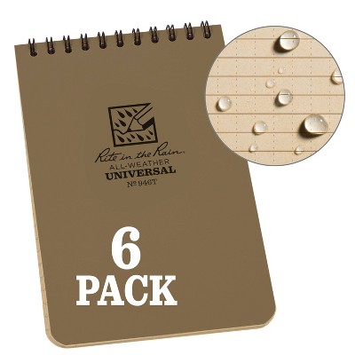 6pk Spiral Notebook 1 Subject Special Ruled 4" x 6" Tan - Rite in the Rain