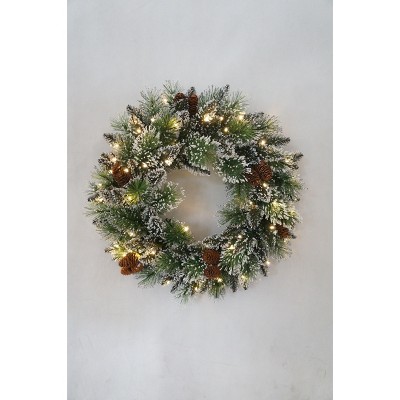 Acekool Frosted Holiday Decor Set with Wreath, Garlands, and Swags, Pinecone and Berry Accents, Indoor Outdoor Decoration