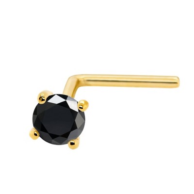 Jewelry Avalanche Black Moissanite 22G 14K Gold L-shape Nose Stud