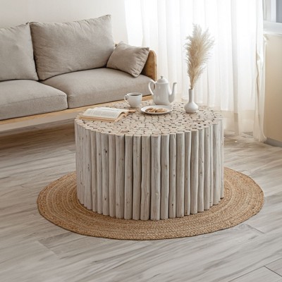 NicBex Modern Round Coffee Table with Wood Frame Home Decor Sofa Side Table Center Table for Living Room