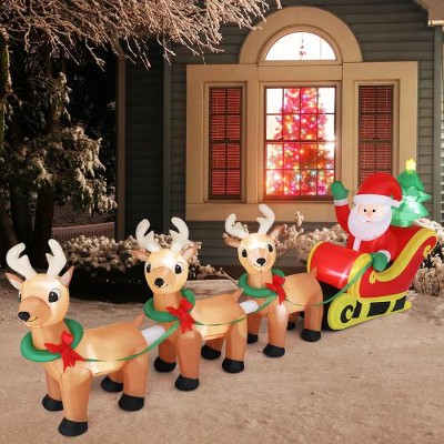 VINGLI 8FT Christmas Decorations Outdoor Inflatable Lighted Decor， Decoration with Electric Blower, Deer Sleigh